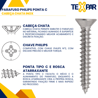 Parafuso INOX Cabeça Chata Ponta Tipo C