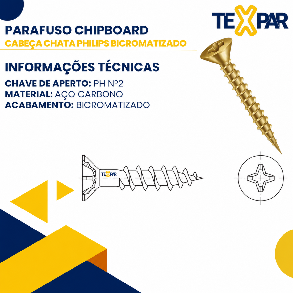 Parafusos Chipboards Bicromatizado Cabeça Chata Para Madeira