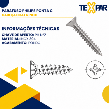 Parafuso INOX Cabeça Chata Ponta Tipo C